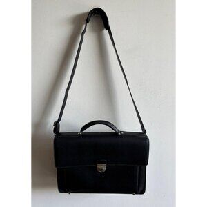Kenneth Cole Mens Leather Messenger Crossbody Briefcase Shoulder Bag Black